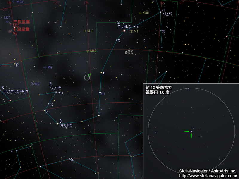 さそり座の新星の周辺星図 さそり座の新星の周辺星図