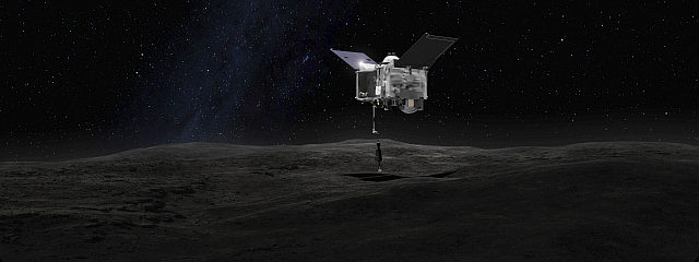 サンプルを採取するオシリス・レックスの想像図 サンプルを採取するオシリス・レックスの想像図