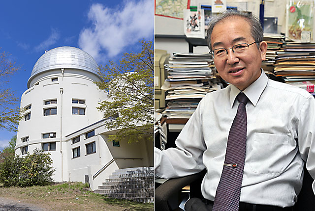 天文台外観と柴田台長 天文台外観と柴田台長