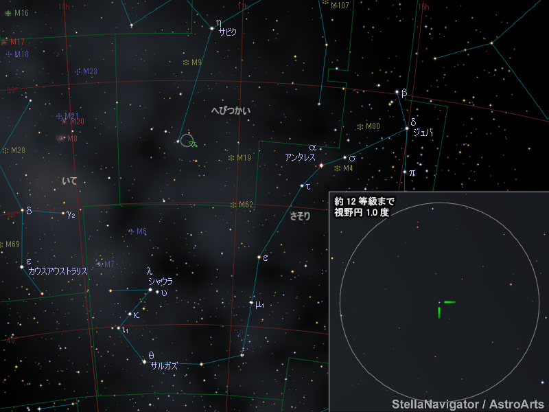 へびつかい座の新星の位置 へびつかい座の新星の位置