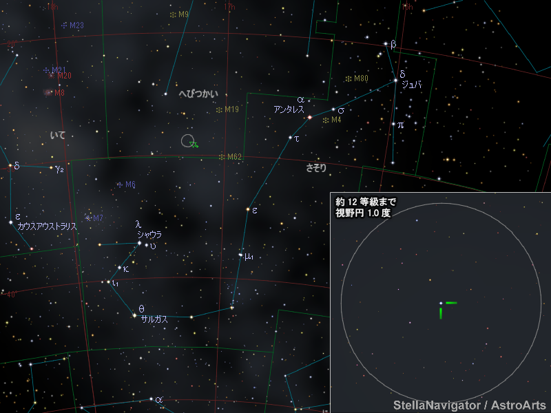 へびつかい座の新星の位置 へびつかい座の新星の位置