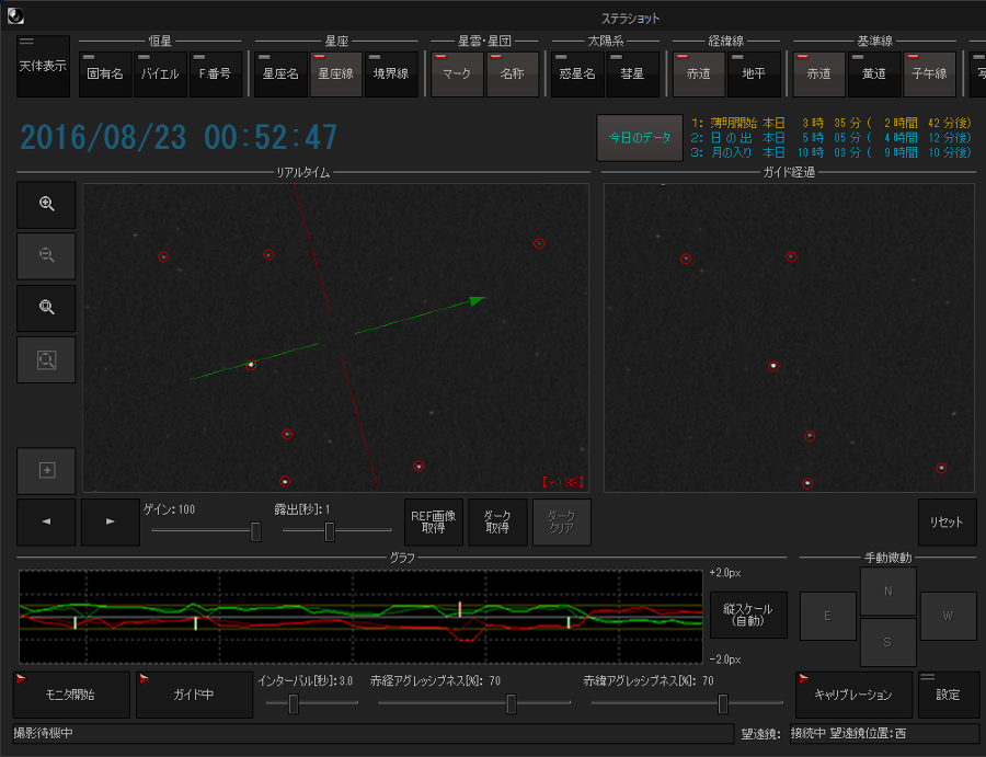 ステラショットでオートガイド中の画面