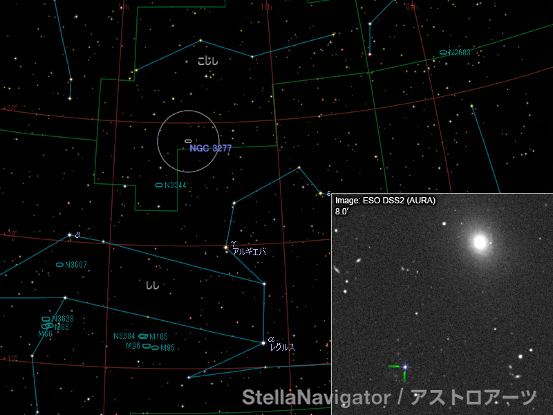 NGC 3277周辺の星図と、DSS画像に表示した超新星 NGC 3277周辺の星図と、DSS画像に表示した超新星