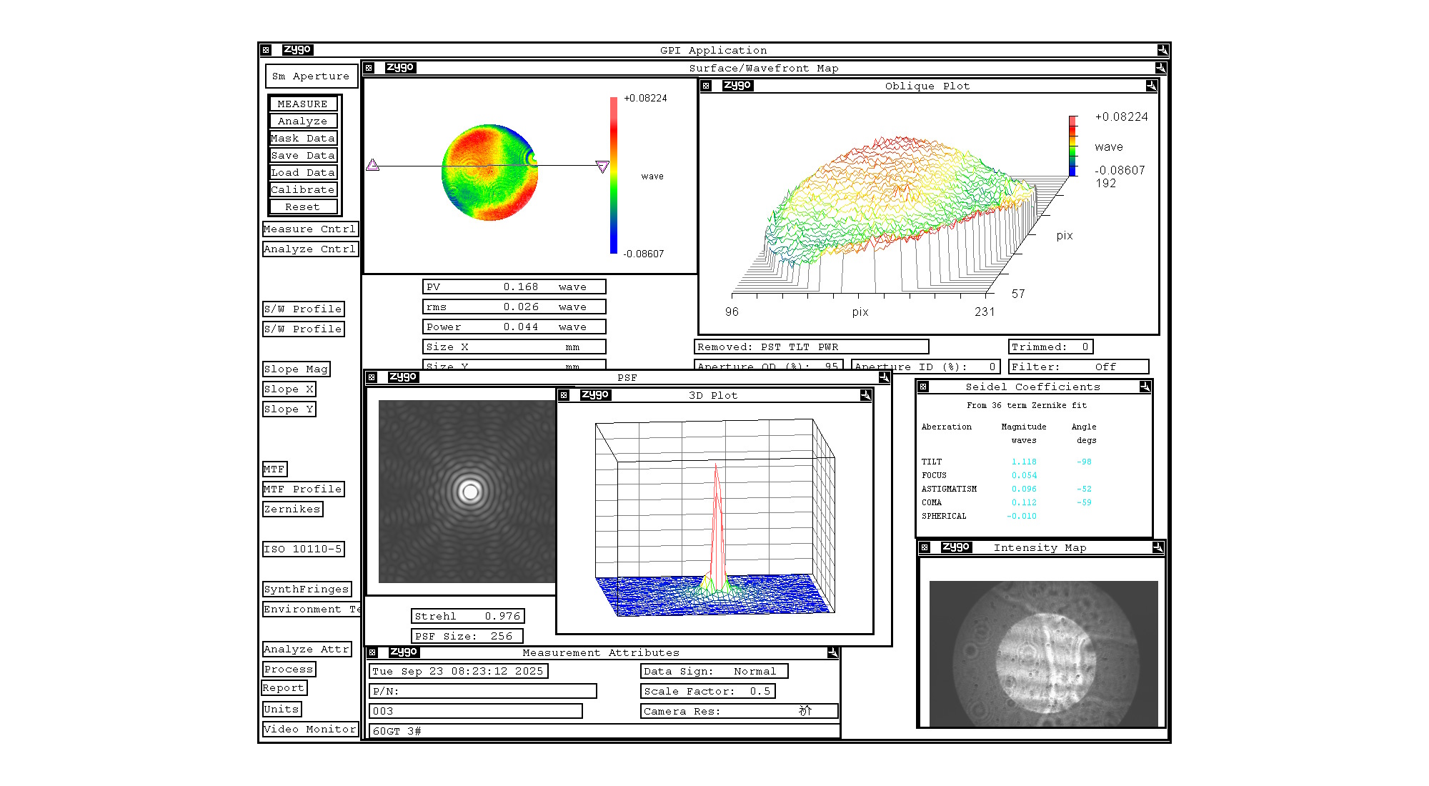 光学性能の測定画面 光学性能の測定画面