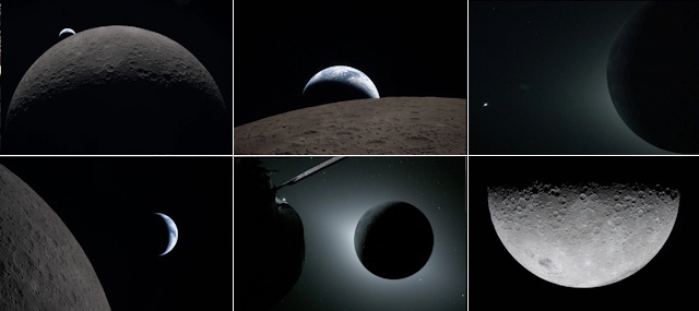 オリオン宇宙船から撮影された月、地球、日食