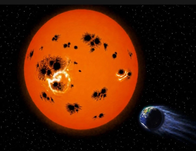 巨大黒点が多数存在する若い恒星の想像図