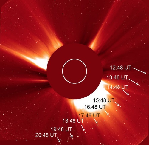 2月19日、SOHOのカメラLASCO C2の視野中を移動するSOHO彗星