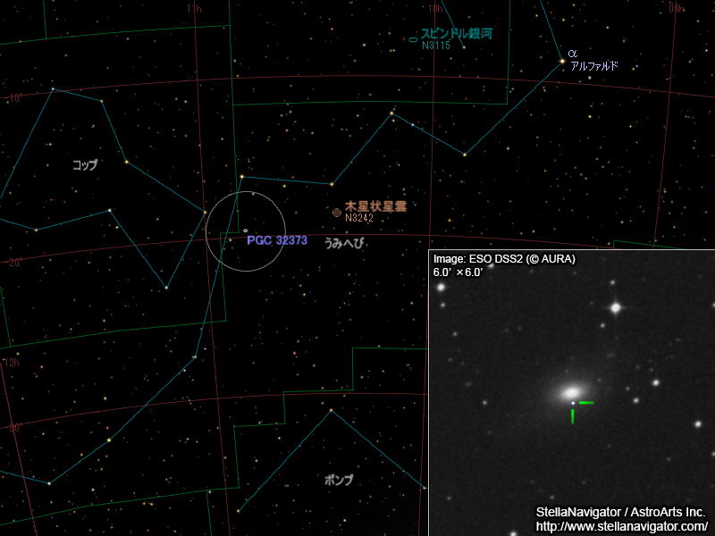PGC 32373周辺の星図と、DSS画像に表示した超新星