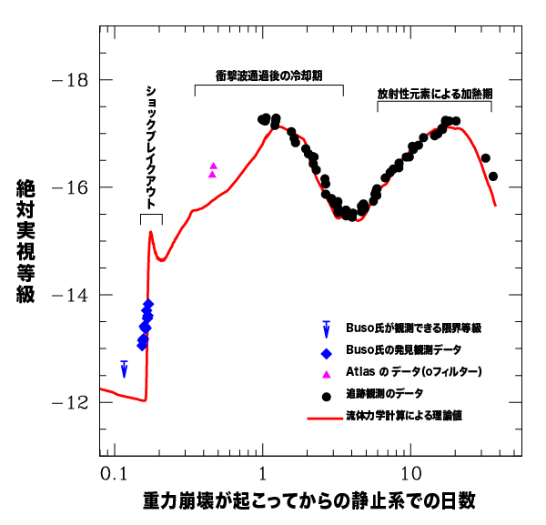 SN 2016gkgの光度曲線と爆発のモデル