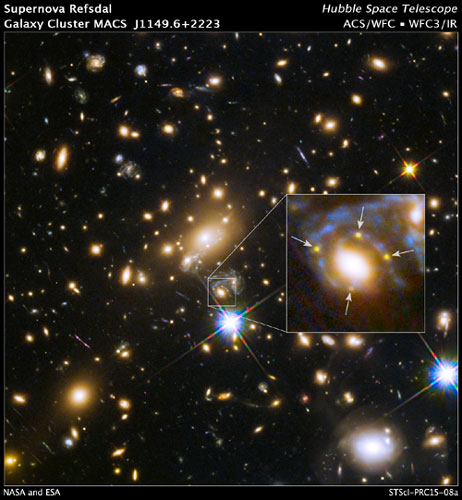 銀河団と超新星の4重の像
