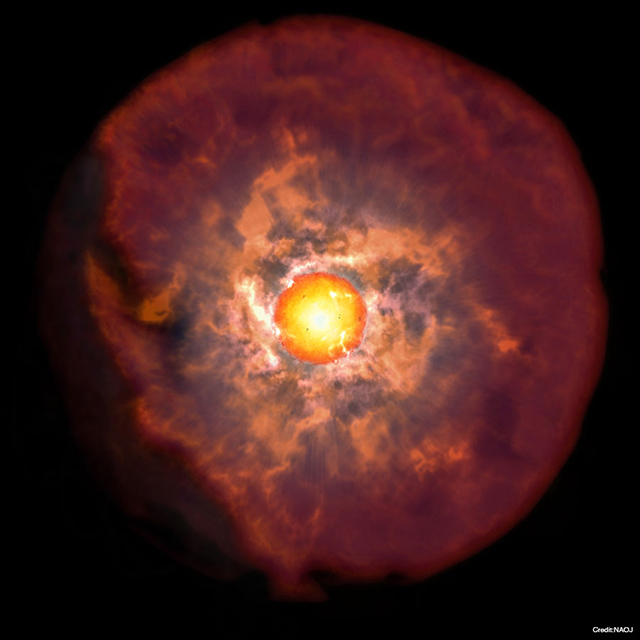 厚いガスに取り囲まれた大質量星の最期