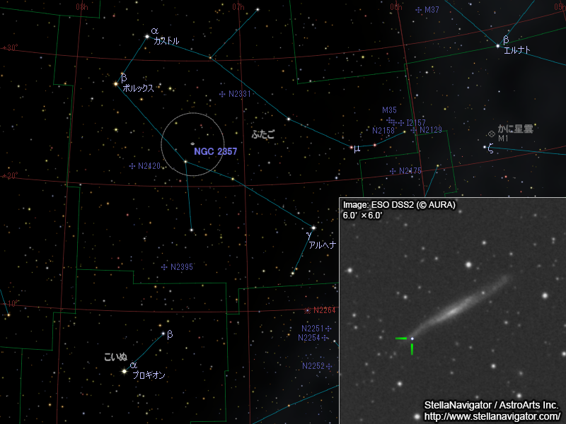 NGC 2357周辺の星図と、DSS画像に表示した超新星