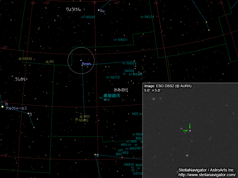 星図と、DSS画像に表示した超新星