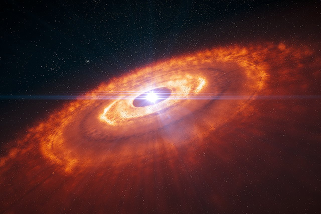 若い星を取り巻く原始惑星系円盤の想像図