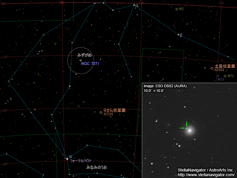 NGC 7371周辺の星図と、DSS画像に表示した超新星
