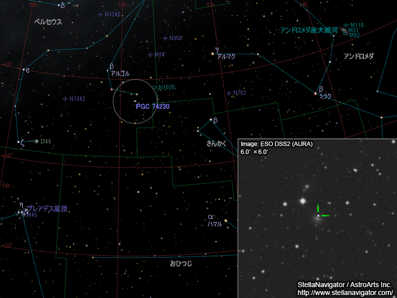 KUG 248+373周辺の星図と、DSS画像に表示した超新星