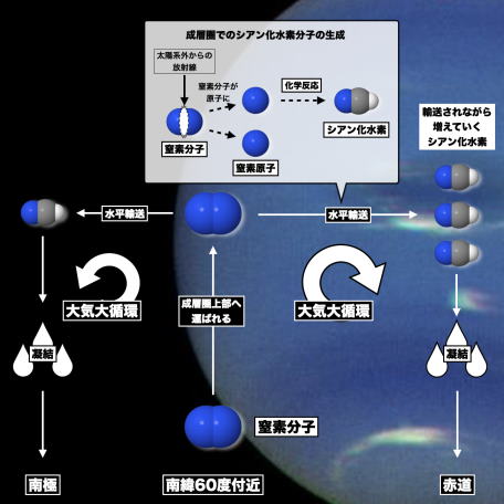 海王星の大気大循環とシアン化水素の生成メカニズム