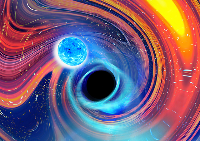 中性子星とブラックホールの合体のイラスト