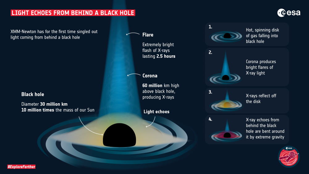 ブラックホールの背後から光のエコーが届く様子