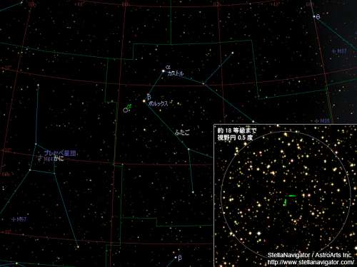 ふたご座の矮新星の周辺星図