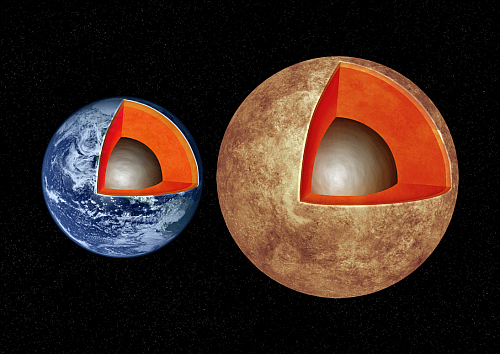（左）地球と（右）系外惑星「Kepler-93b」の内部構造図