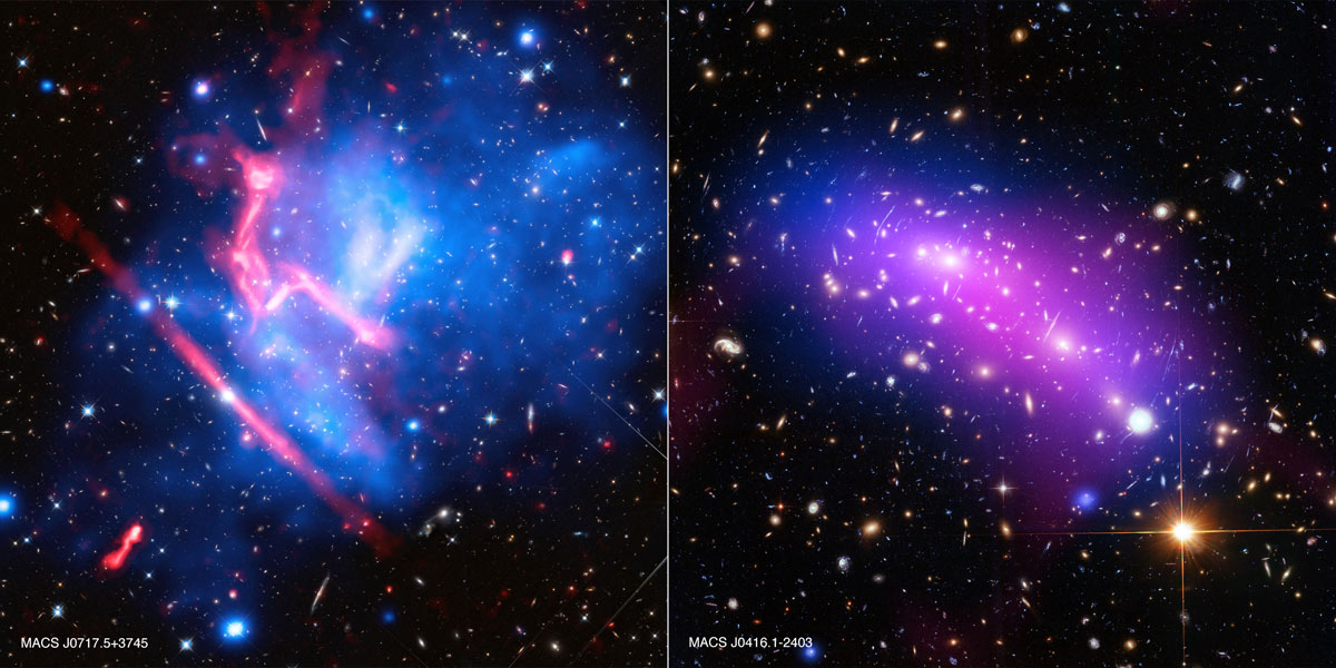 銀河団「MACS J0717」（左）、「MACS J0416」（右）