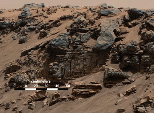 キュリオシティが撮影した火星の岩石層