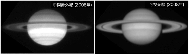 中間赤外線像（左）と可視光線像（右）の比較