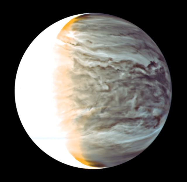 金星夜面の雲の模様の擬似カラー画像