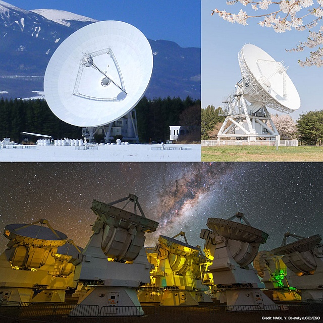  国立天文台野辺山45m電波望遠鏡、VERA水沢局20m望遠鏡、アルマ望遠鏡