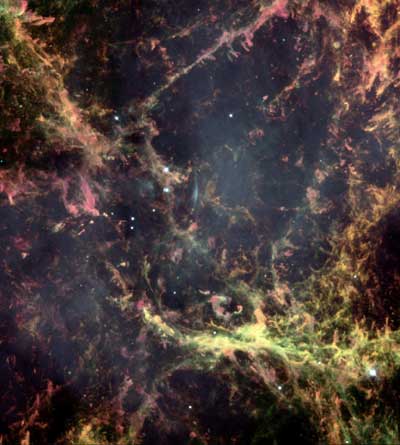 ハッブル宇宙望遠鏡が捉えたM1かに星雲の中心部