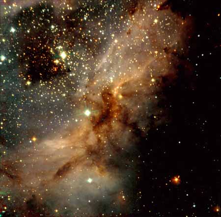 新技術望遠鏡NTT(New Technology Telescope)の近赤外線分光カメラSOFIが撮像したM17「オメガ星雲」