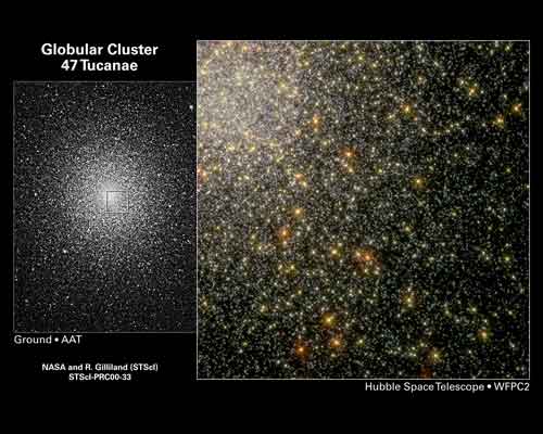 AAT(左)とHST(右)による南天の球状星団「きょしちょう座47」
