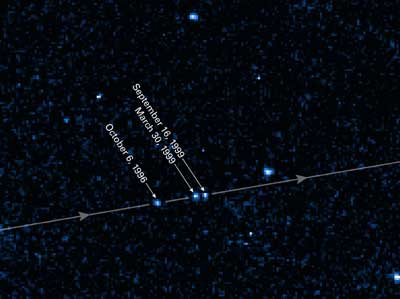 HSTがとらえた「みなみのかんむり座」にある中性子星「RX J185635-3754」の固有運動のようす