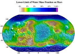 （火星の水の分布を示した図）