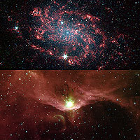 （（上）NGC 300の画像、（下）Sharpless 140と呼ばれる、生まれたばかりの星がひしめく領域の画像）