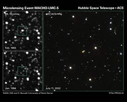 （ハッブル宇宙望遠鏡が捉えた、マイクロレンズ現象を起こしているMACHO-LMC-5）