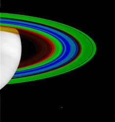 （温度別に疑似カラーで表された土星のリングの画像）
