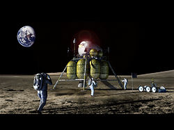 （月面に降り立つ宇宙飛行士と着陸機の想像図）
