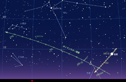 （2月26日から3月10日にかけての星空におけるポイマンスキー彗星の移動経路）