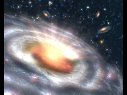 （爆発的に形成される星とブラックホールの想像図）