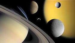 （土星と今後観測が予定されている衛星たちの画像）
