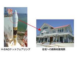 （高い断熱技術を使用したH-IIAロケットの機体先端部と同じ技術を使用した一般住宅の例の画像）