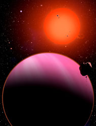 （発見された惑星HAT-P-11bと恒星の想像図）