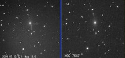 （超新星2009hiの発見画像と2006年8月のNGC 7647の画像）