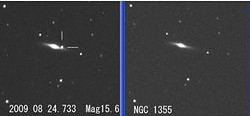（超新星2009imの発見画像と2006年8月のNGC 1355の画像）