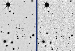 （（左）超新星2010aiの発見画像と（右）2010年2月の画像）