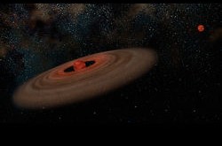 褐色矮星2M J044144（左）と惑星質量を持つ天体（右）の想像図）