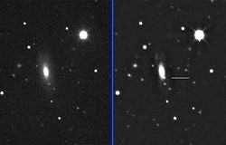 （（左）2007年2月のNGC 4877の画像と（右）超新星2010cpの発見画像）