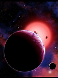 （系外惑星GJ 1214bと中心星の想像図）